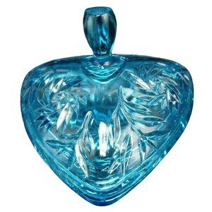 Hazel Atlas Turquoise Blue Pinwheel Pattern Covered Candy Dish Vintage Glass 7"